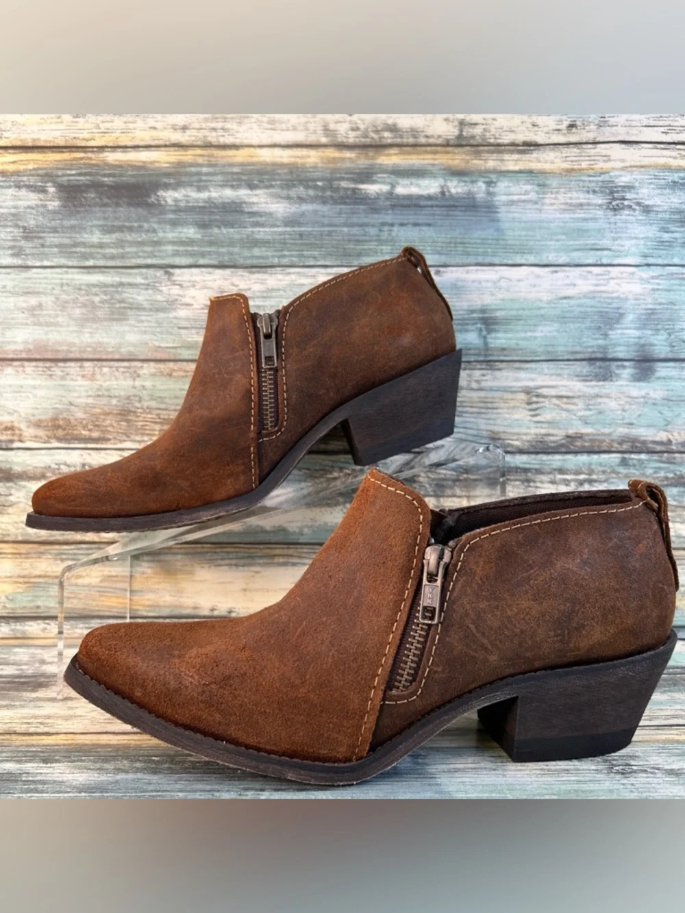 Larado Lad Short Western Bootie Womens 7.5M Brown Leather Snip Toe Cowgirl READ
